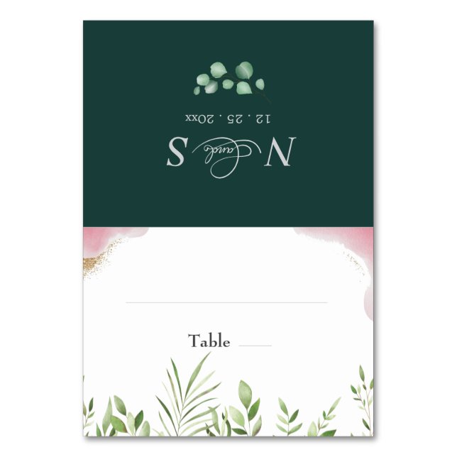 Gold Greenery Flat Wedding Place Card (Front)