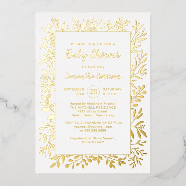 Gold Greenery Foliage Gender Neutral Baby Shower (Front)