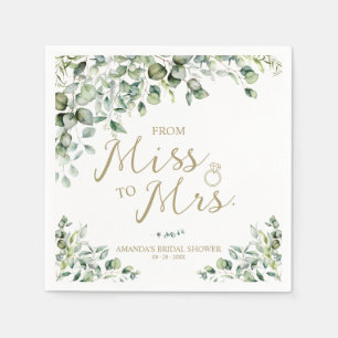 Gold Greenery From Miss To Mrs Bridal Shower Napkin