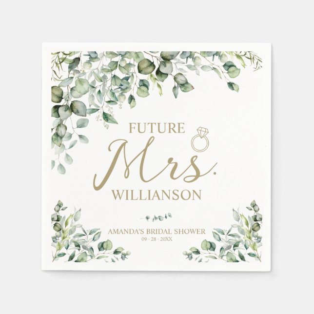 Gold Greenery Future Mrs Bridal Shower Napkin (Front)