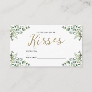 Gold Greenery How Many Kisses Bridal Shower Game Enclosure Card