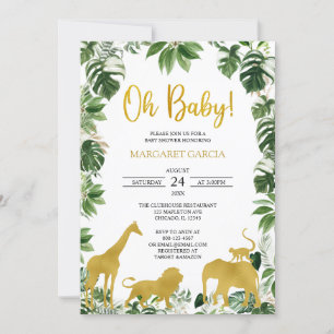 Gold Greenery Jungle Safari Animals Baby Shower Invitation