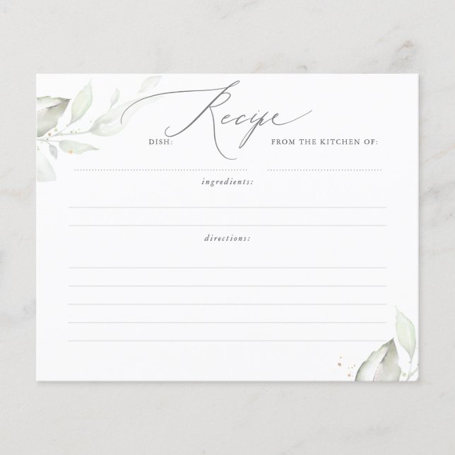 Gold Greenery Leaves Bridal Shower Recipe Card (Front)