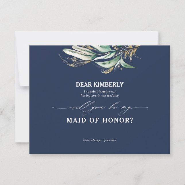 Gold Greenery Maid of Honour / Bridesmaid Proposal Invitation (Front)