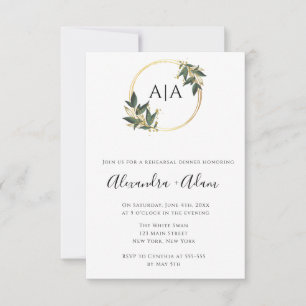 Gold Greenery Monogram Rehearsal Dinner Invitation