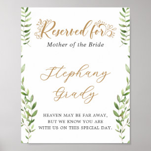 Gold Greenery Reserved Memorial Table Sign
