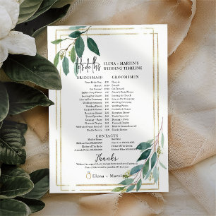Gold Greenery Script Text Wedding Day Timeline