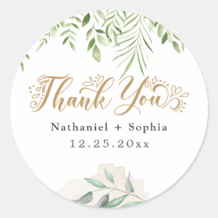 Gold Greenery Thank You Wedding Favor Sticker