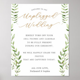 Gold Greenery Unplugged Wedding Sign