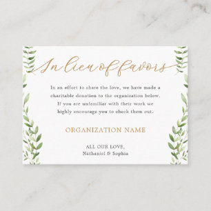 Gold Greenery Watercolor Charity Donation Place Card