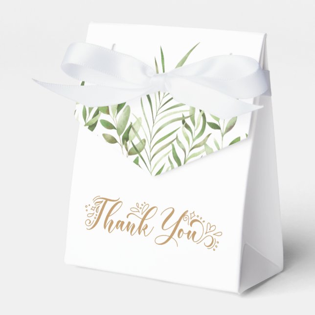 Gold Greenery Watercolor Eucalyptus Wedding Favour Box (Front Side)