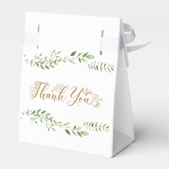 Gold Greenery Watercolor Eucalyptus Wedding Favour Box (Back Side)