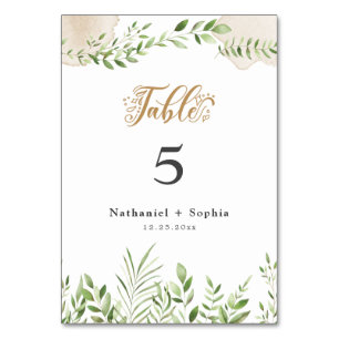 Gold Greenery Watercolor Table Card