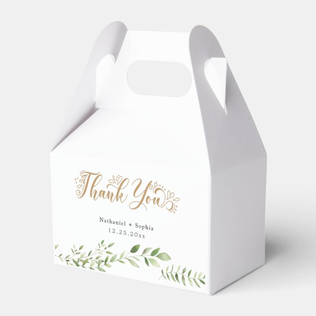 Gold Greenery Watercolor Thank You Favour Box (Front Side)