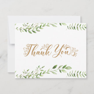 Gold Greenery Watercolor Thank You Flat Card