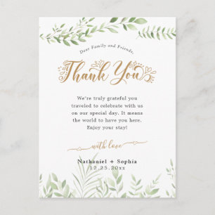 Gold Greenery Watercolor Thank You Reception Card