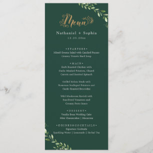 Gold Greenery Watercolor Wedding Dinner Menu