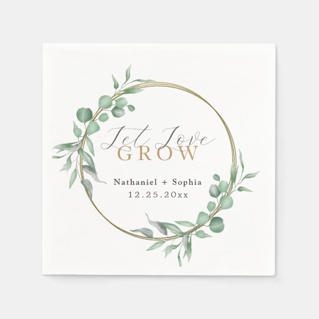 Gold Greenery Watercolor Wedding Napkin (Front)