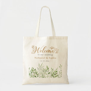 Gold Greenery Watercolor Wedding Welcome Tote Bags