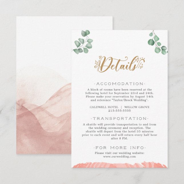 Gold Greenery Wedding Details Enclosure Card (Front/Back)