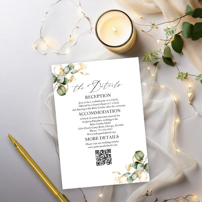 Gold Greenery Wedding Details Enclosure Cards (Creator Uploaded)