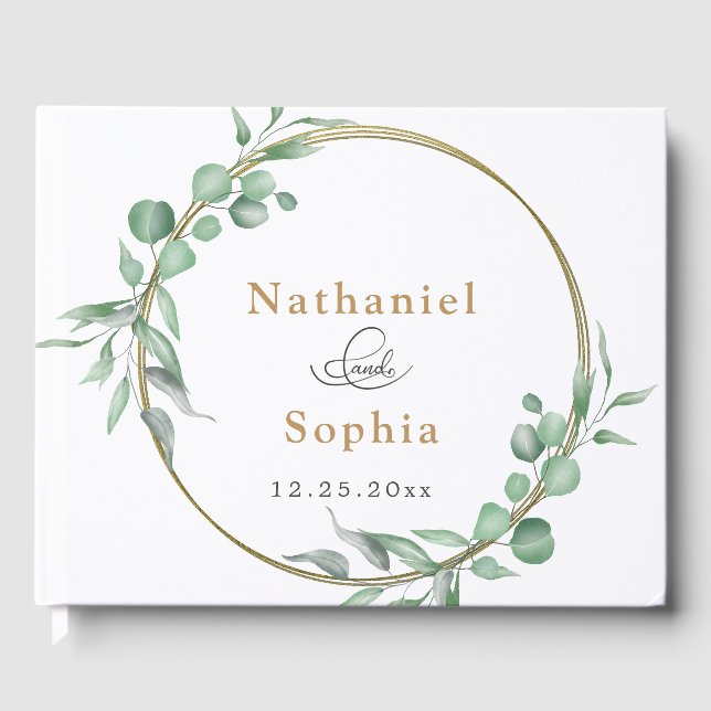 Gold Greenery Wedding Guest Book (Front)