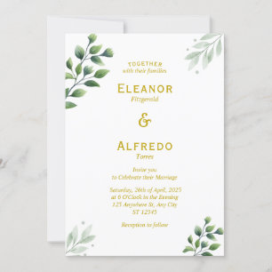 Gold Greenery Wedding Invitation