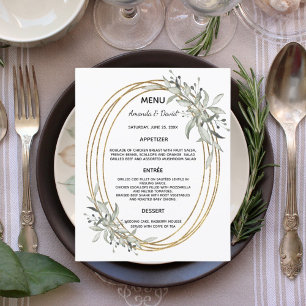 Gold greenery wedding menu card