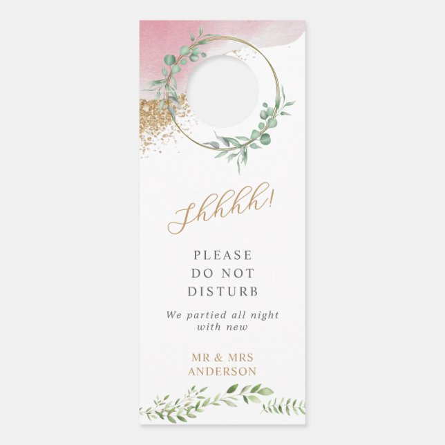 Gold Greenery Wedding Welcome Do Not Disturb Door Hanger (Front)