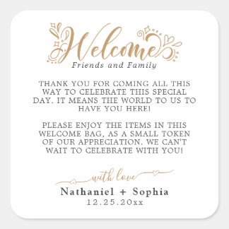 Gold Greenery Wedding Welcome Square Sticker