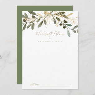 Gold Greenery Wedding Words of Wisdom Advice Card