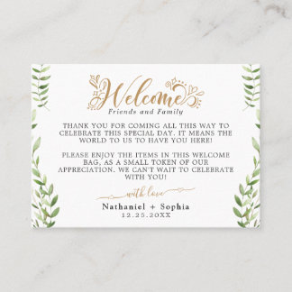 Gold Greenery Welcome Gift Bag Basket Place Card