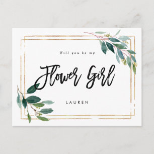 gold greenery will you be my flower girl card