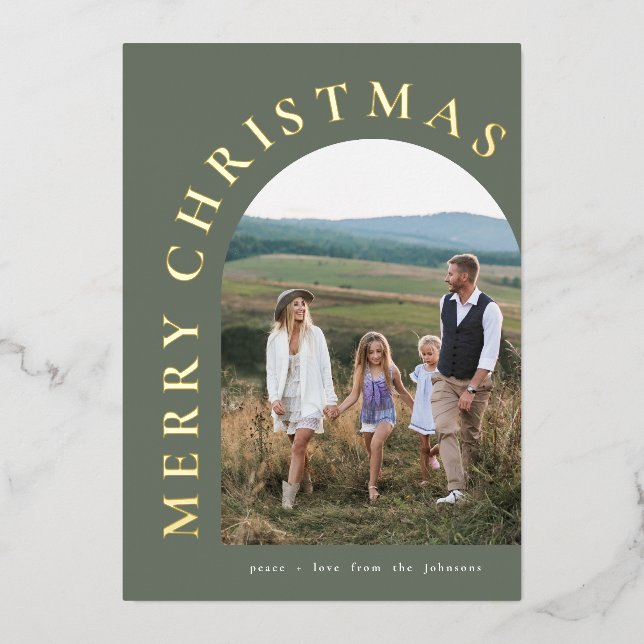 Gold Greeting Holiday Arch Foil Invitation (Front)