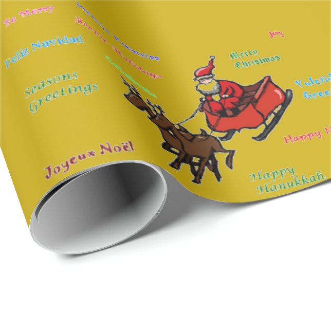 Gold Greetings w/ Santa Wrapping Paper (Roll Corner)