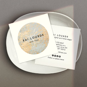  Gold Grey Abstract  Circle Square Business Card