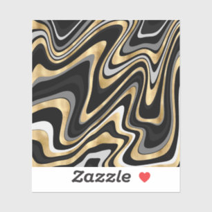 Gold Grey Abstract Swirl Retro Black Pattern
