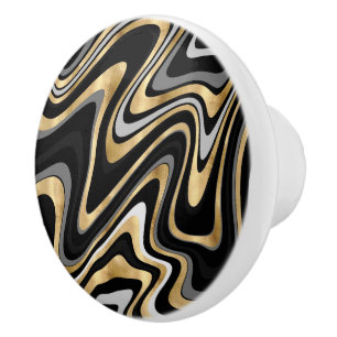 Gold Grey Abstract Swirl Retro Black Pattern Ceramic Knob