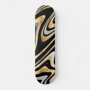 Gold Grey Abstract Swirl Retro Black Pattern Skateboard