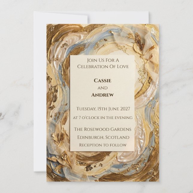 Gold Grey Agate Marble Wedding Invitation (Front)