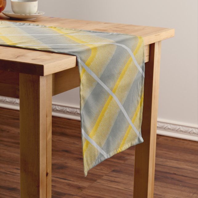 Gold, Grey and Silver in Elegant Geometric Pattern Long Table Runner (In Situ)