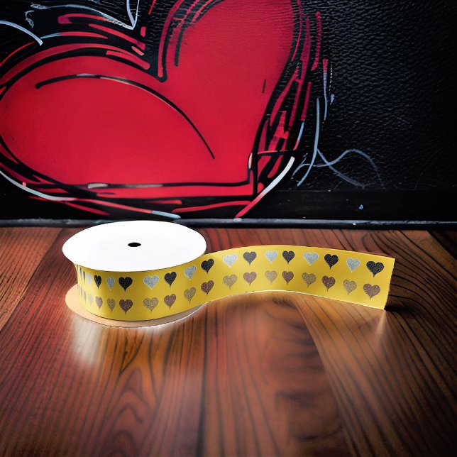 Gold Grey Black Brown Hearts Satin Ribbon (Creator Uploaded)