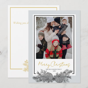 Gold Grey Black Modern Elegant Photo Christmas Holiday Card