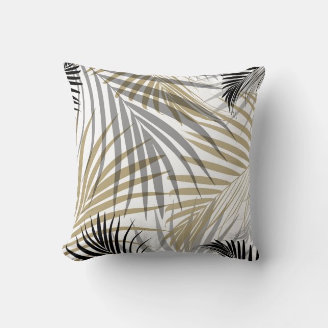 Gold Grey Black Palm Leaves Dream - Cali Summer Vi Cushion (Front)