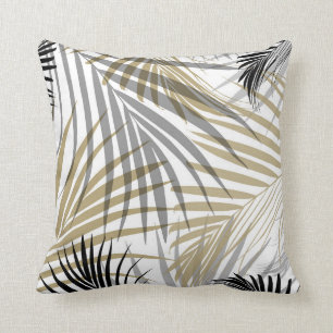 Gold Grey Black Palm Leaves Dream - Cali Summer Vi Cushion