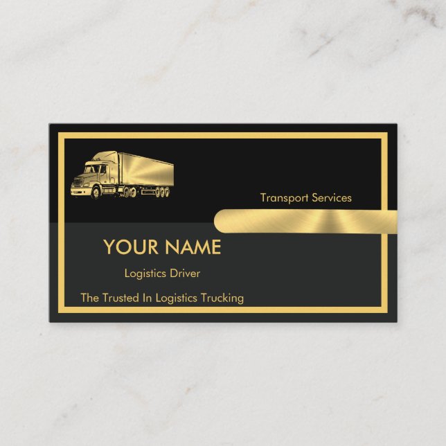 gold Grey Black Retro Columns Logistics Trucking Business Card (Front)