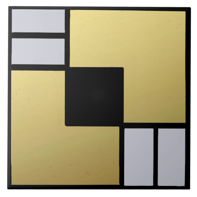 Gold, Grey & Black Style Art Deco Ceramic Tile (Front)