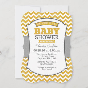 Gold Grey Chevron Baby Shower Invitation