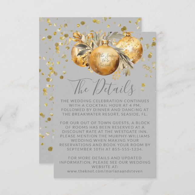 Gold Grey Christmas Wedding Details Enclosure Card (Front/Back)