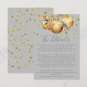 Gold Grey Christmas Wedding Details Enclosure Card
